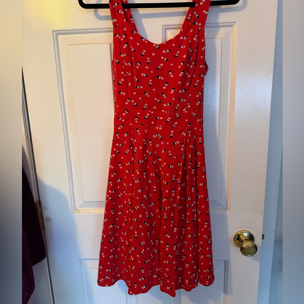 Disney Red Floral Sleeveless Midi Dress